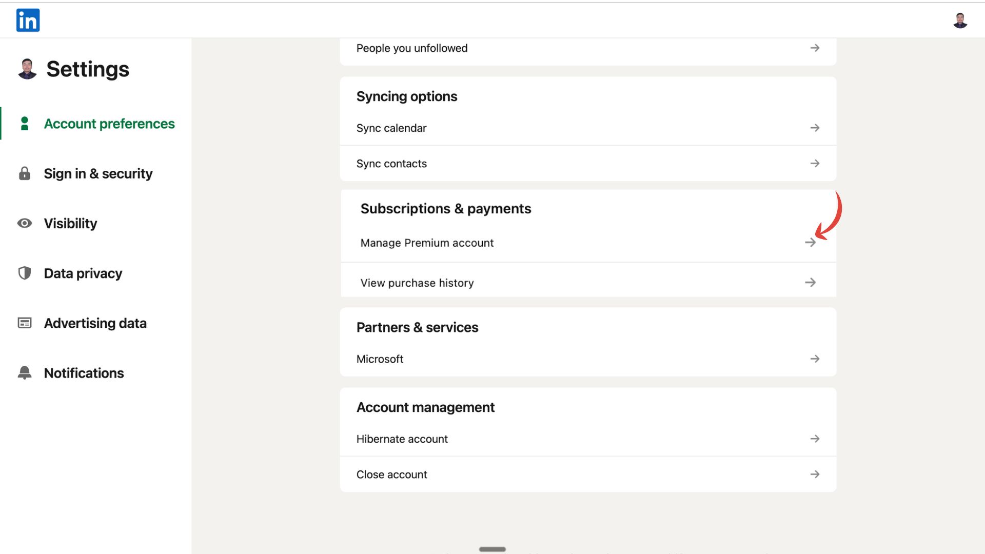 Manage premium Account