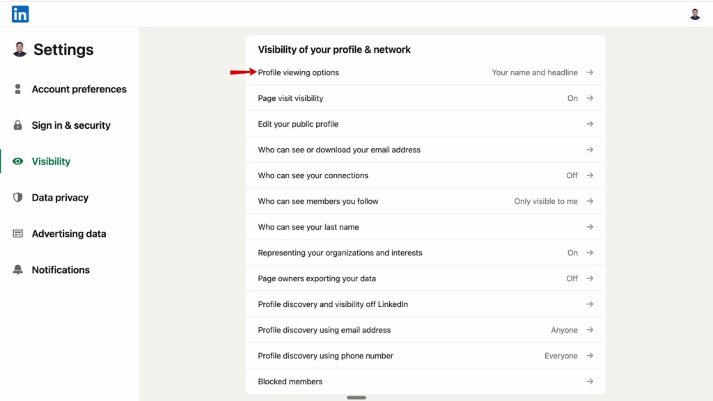 Click Profile Viewing Options.