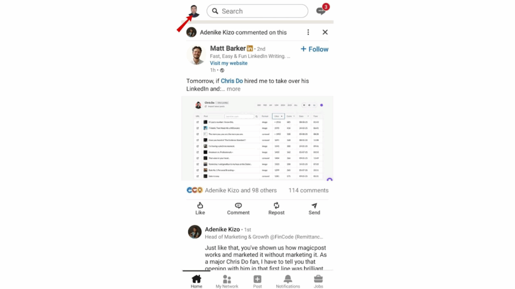 Tap your profile icon in the top-left corner