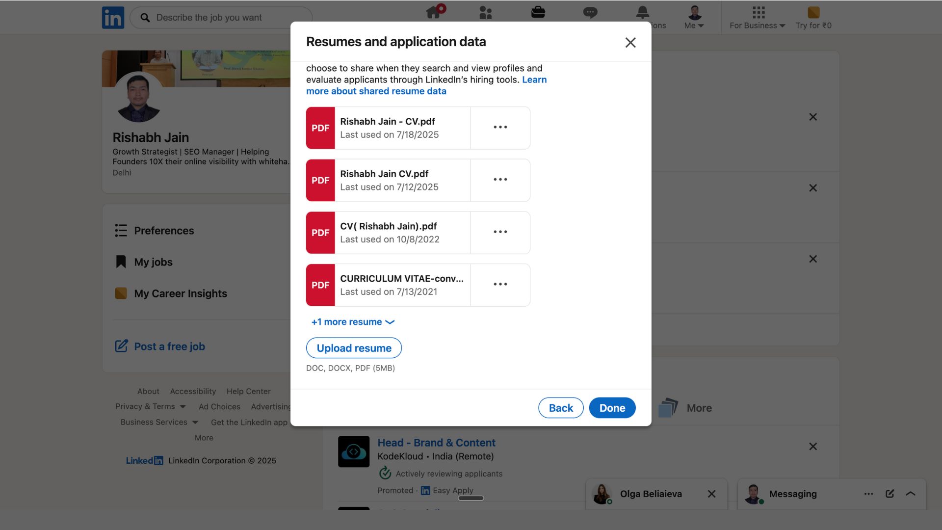 LinkedIn Previous Resume