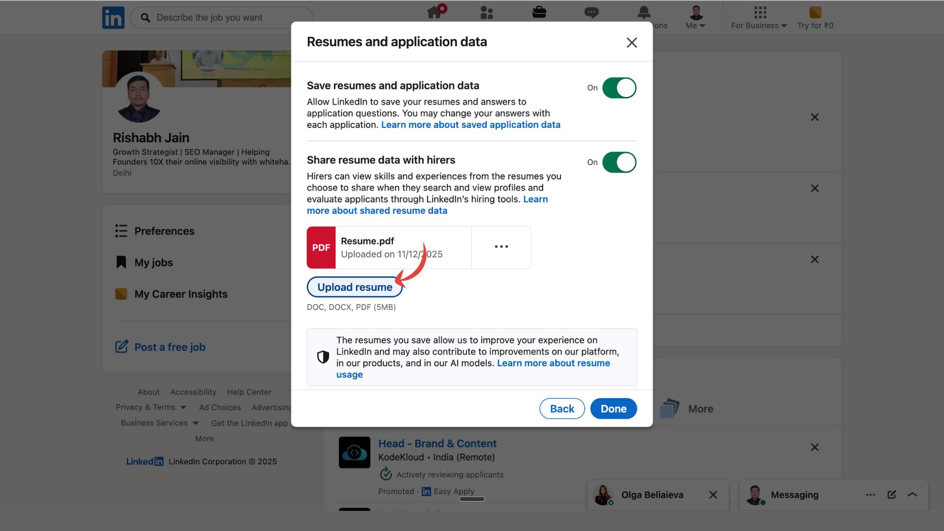 Upload your resume on Linkedin